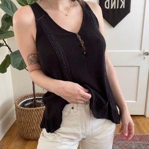 Black Tank with Embroidered Detailing